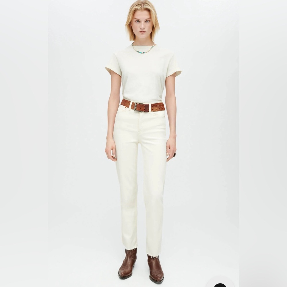 Re/Done | 70s Stove Pipe High Rise Straight Ankle Jeans | Vintage White